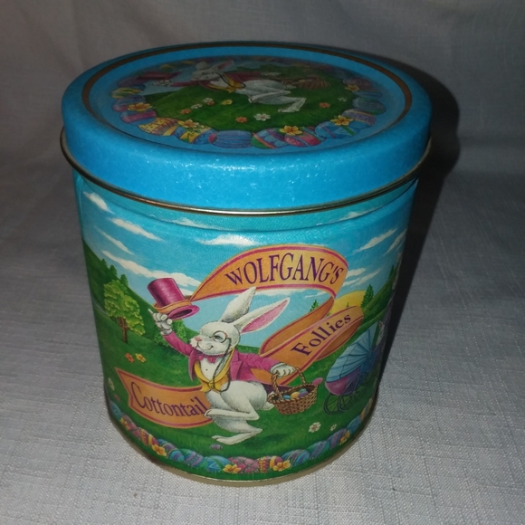 Wolfgang's Other - Wolfgang's Cottontail Follies Candy Tin Bunny Rabbit Easter Holiday 4.5" Empty